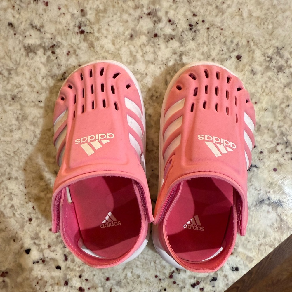 Adidas Pink and White Slip-On Clogs